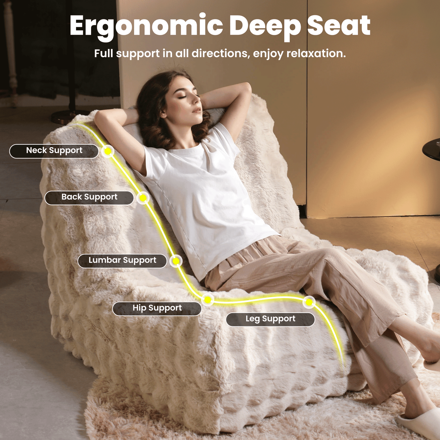 OVIOS Luxurious Fluffy Faux Fur Bean Bag Couch