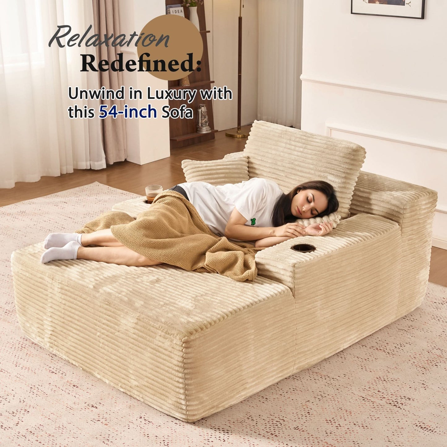 OVIOS 67'' Chaise Lounge Chair with Cup Holders