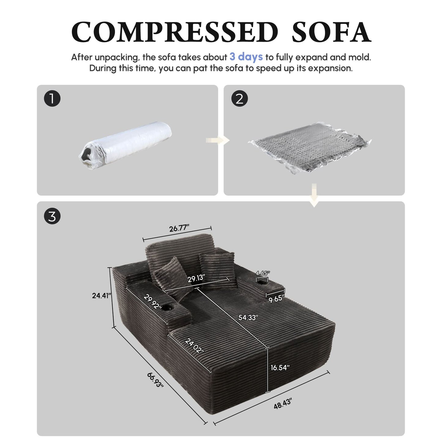 OVIOS 67'' Chaise Lounge Chair with Cup Holders