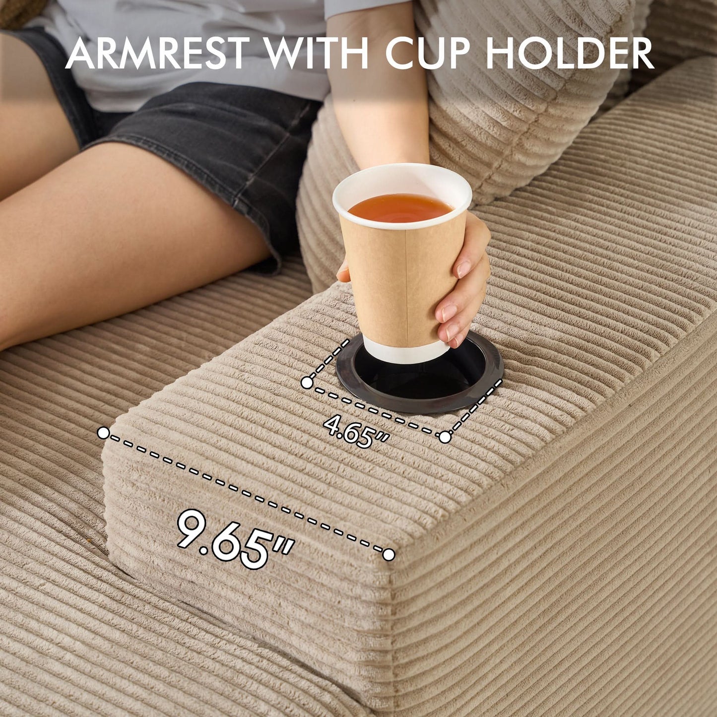 OVIOS 67'' Oversized Chaise Lounge ,Corduroy Sleeper Sofa with Cup Holders