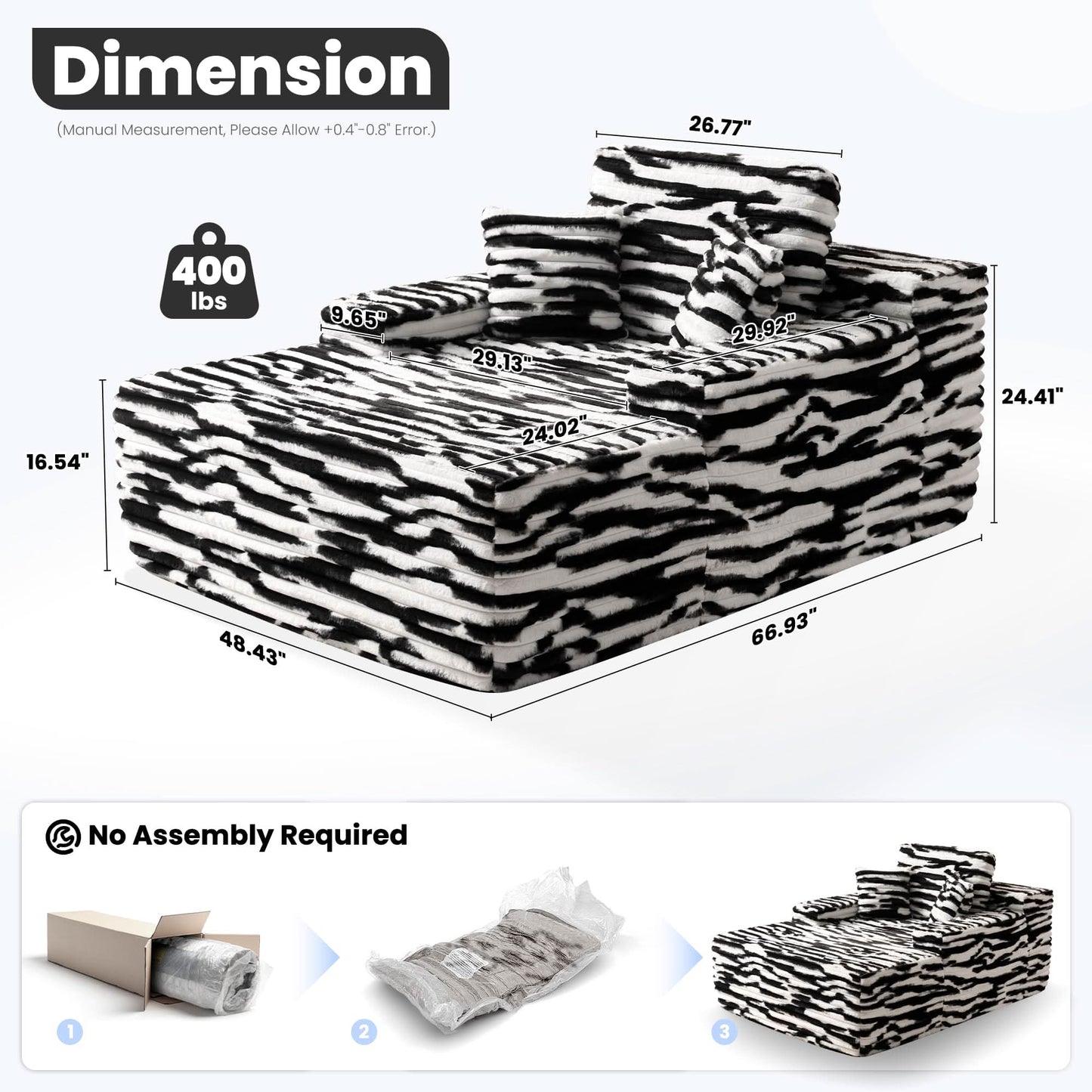 OVIOS Boneless Chaise Lounge,Luxurious Faux Fur, No Assembly Required