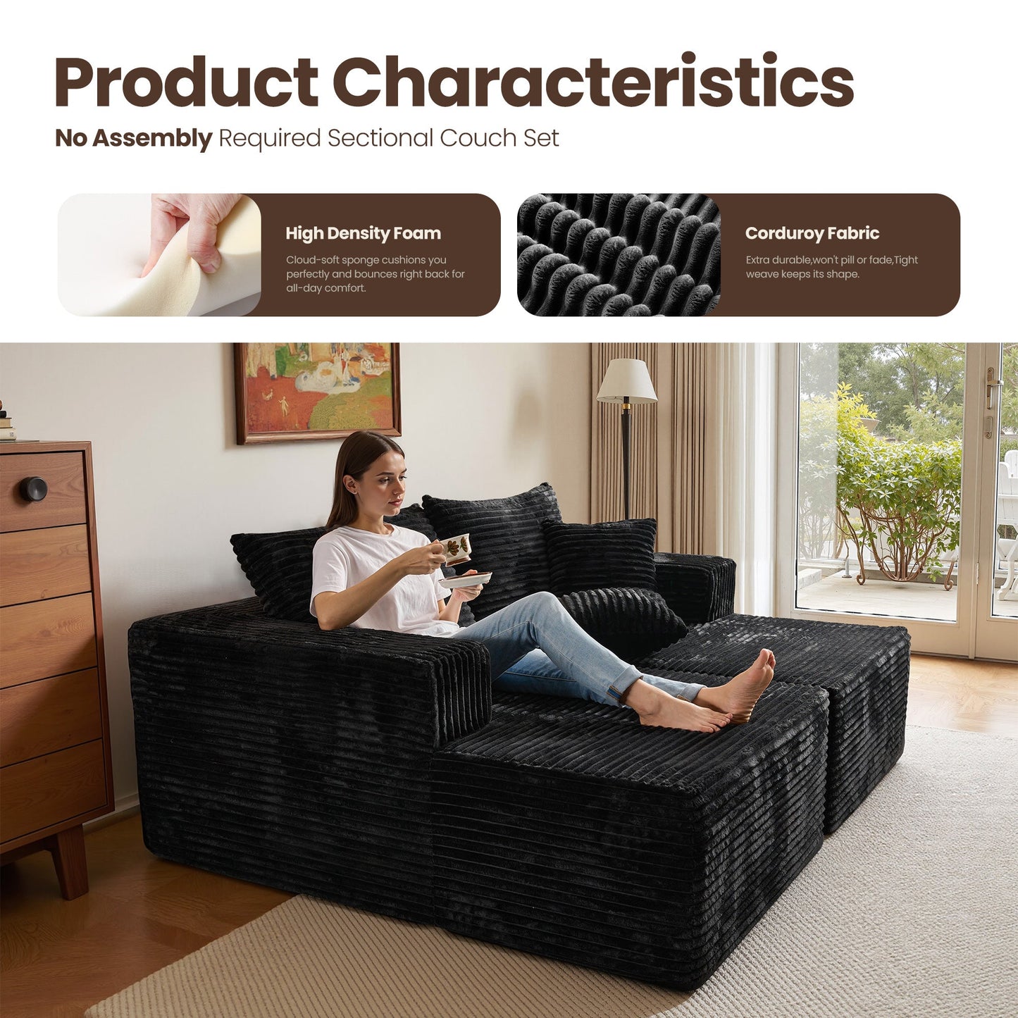 OVIOS 81" Boneless Sofa, Sleeper Couch, No Assembly Required