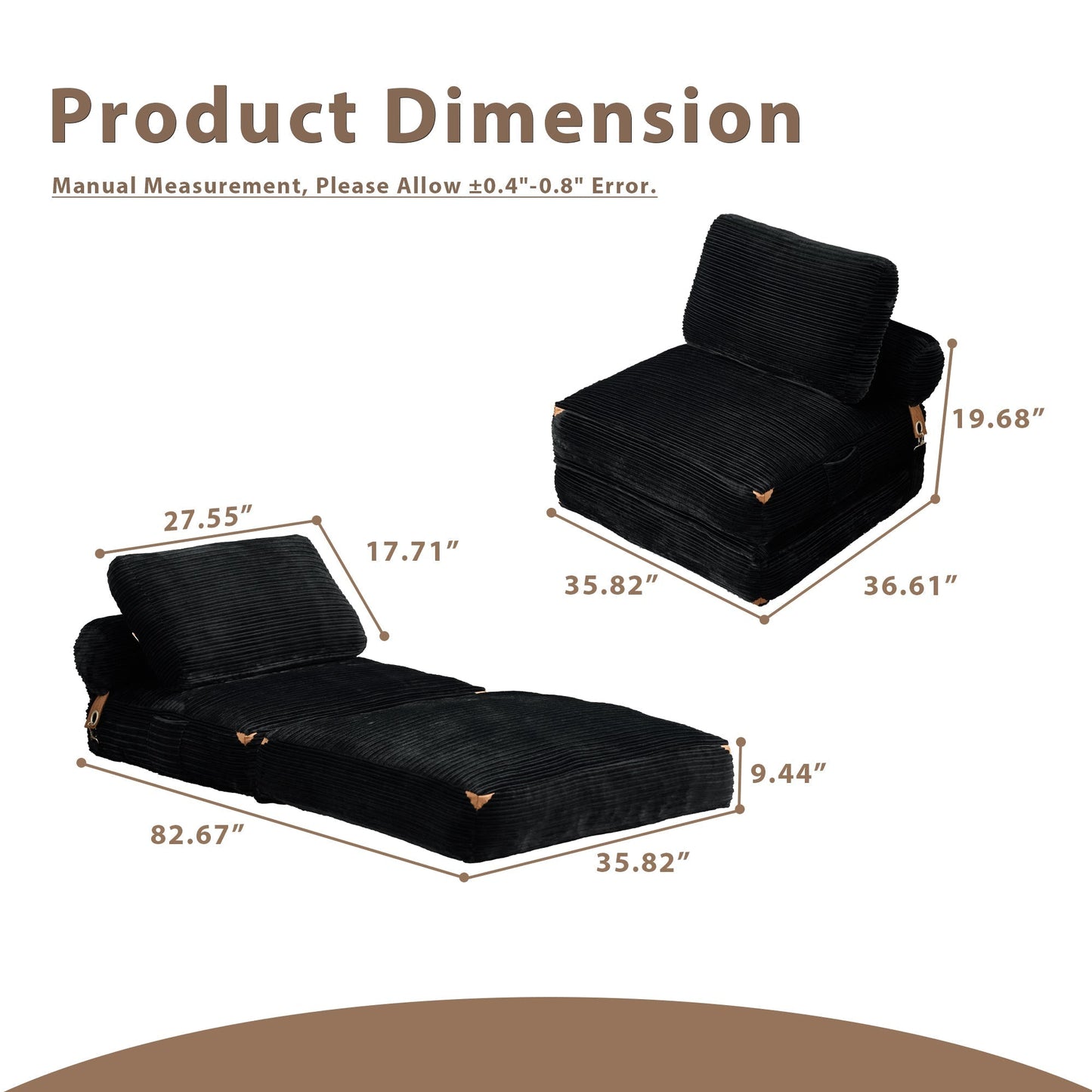 OVIOS Bean Bag Bed Folding Sofa Bed – Convertible Sleeper Chair with Pillow & Back Support