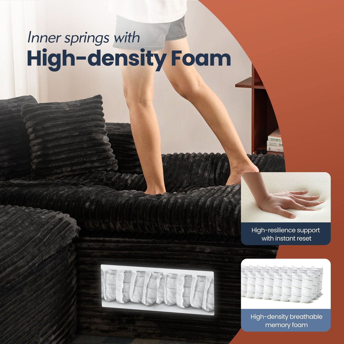 OVIOS 105" Modular Sectional Sofa with Chaise,Deep Seat Cloud Couch, Modern L-Shape