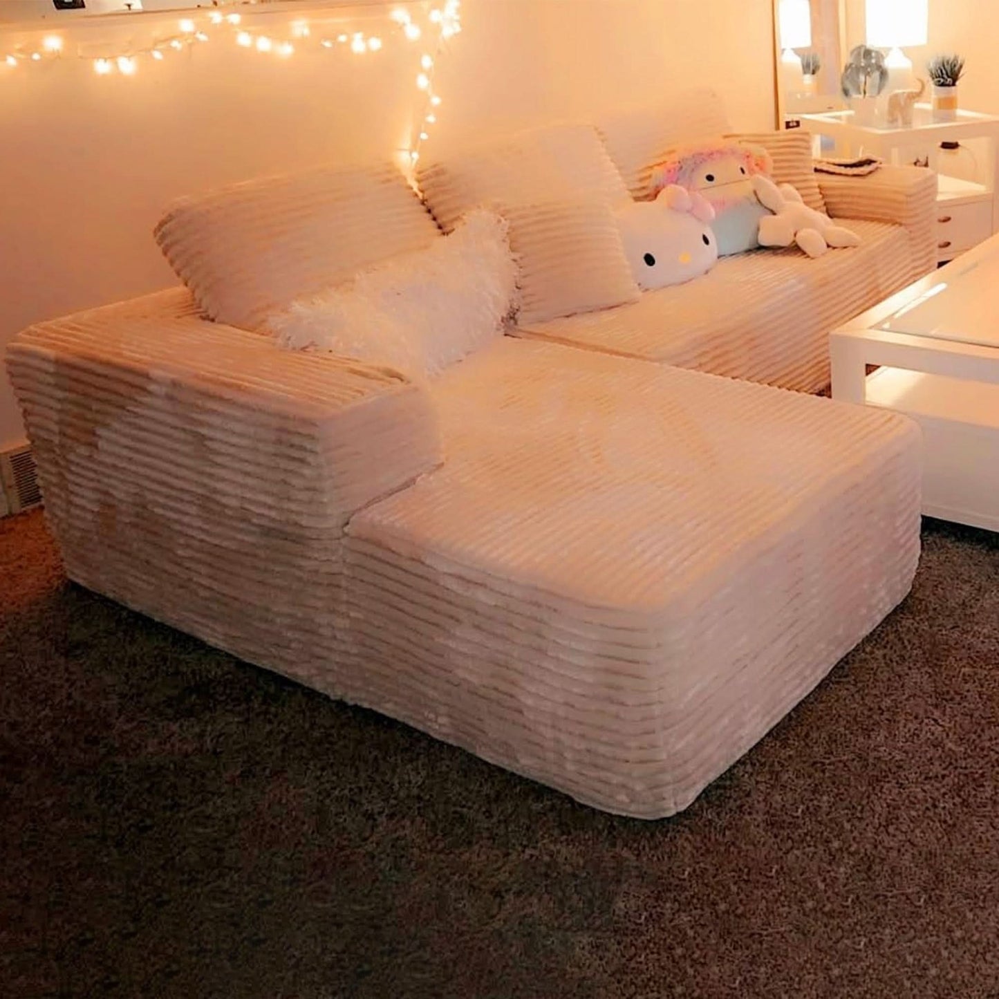 OVIOS 104" L-Shape Modular Couch with Chaise, Plush Corduroy Fabric, No Assembly Required