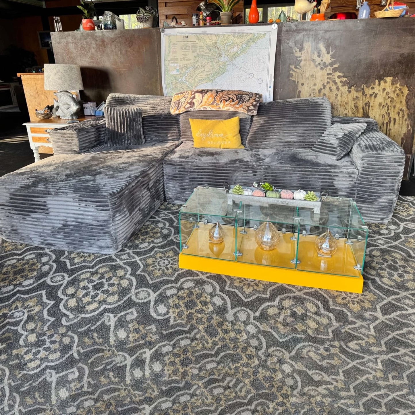 OVIOS 104" L-Shape Modular Couch with Chaise, Plush Corduroy Fabric, No Assembly Required