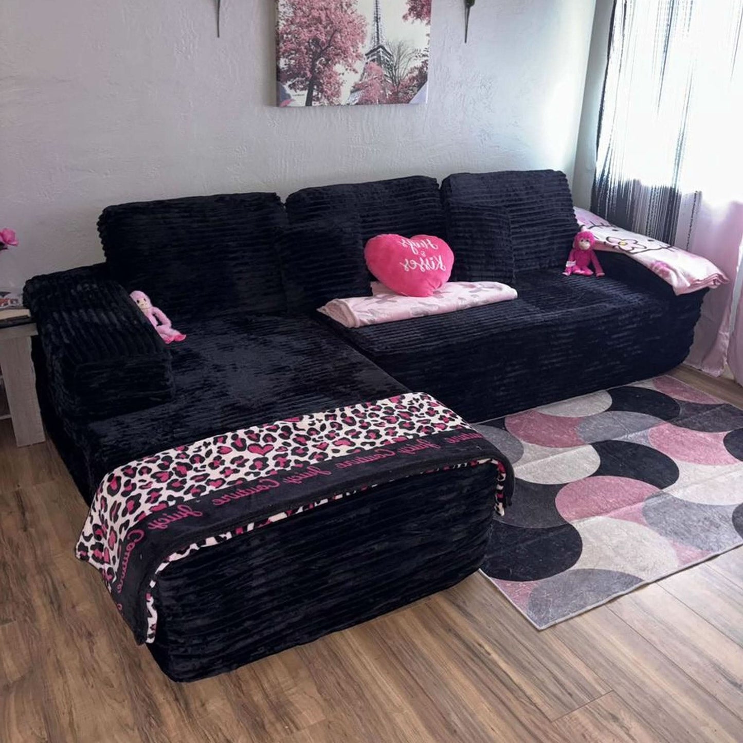 OVIOS 104" L-Shape Modular Couch with Chaise, Plush Corduroy Fabric, No Assembly Required