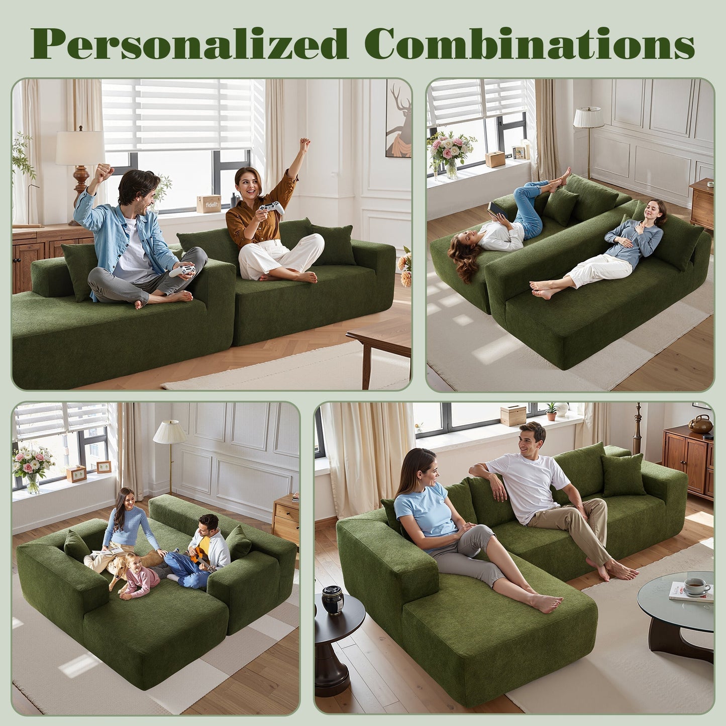 OVIOS 104" L-Shape Modular Couch with Chaise,Cloud Velvet Fabric,No Assembly Required