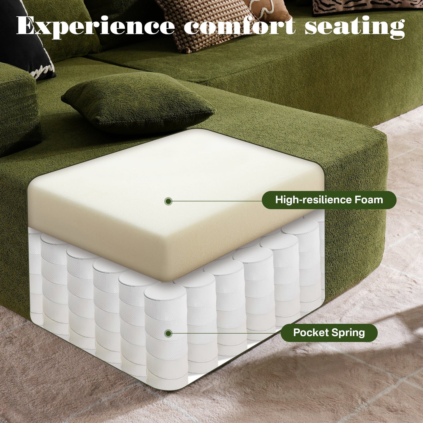 OVIOS 104" L-Shape Modular Couch with Chaise,Cloud Velvet Fabric,No Assembly Required