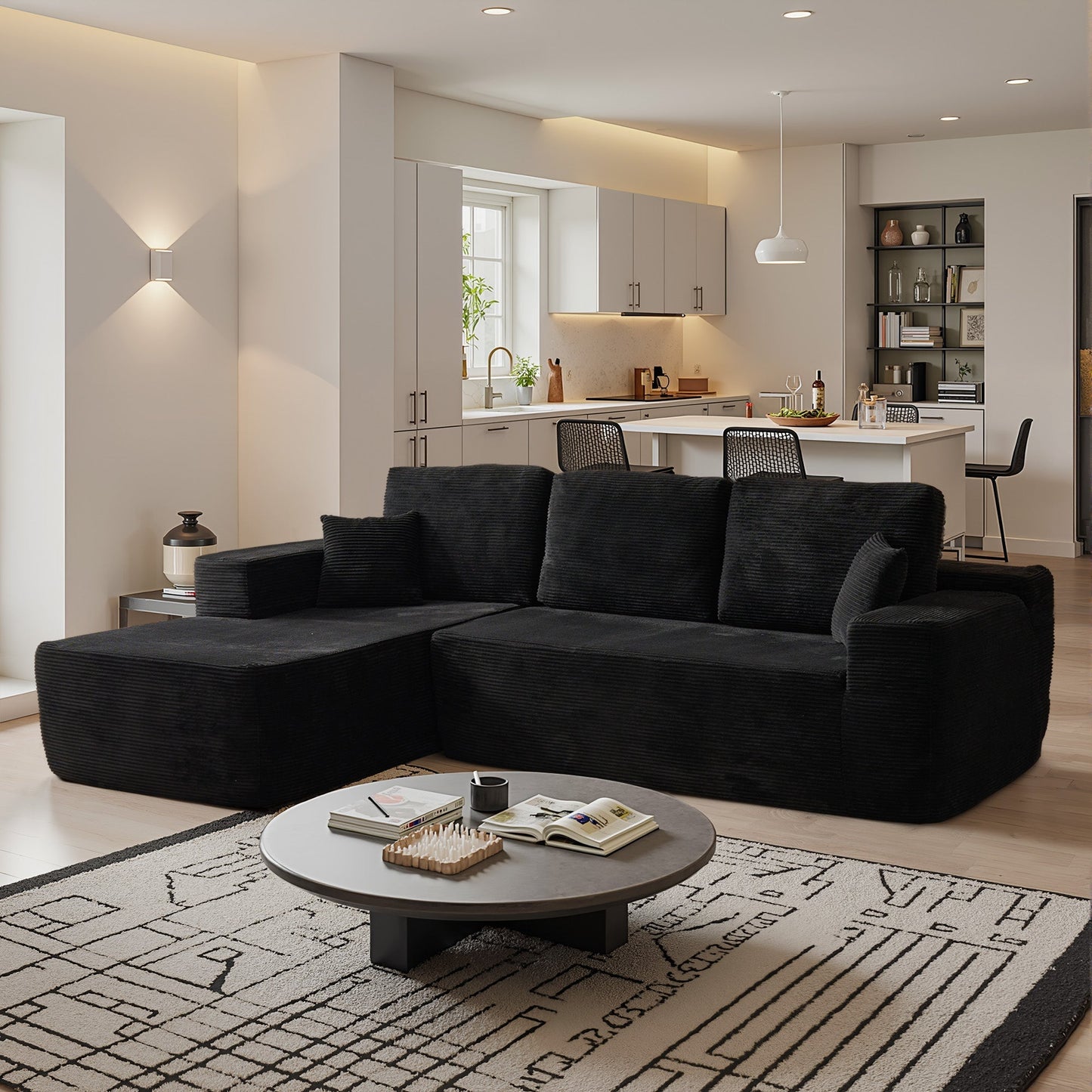 OVIOS 104" L-Shape Modular Couch with Chaise,Corduroy Fabric,No Assembly Required