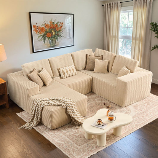 OVIOS U-Shaped Cloud Sectional Sofa with Chaise - Plush Corduroy, Memory Foam & No Assembly