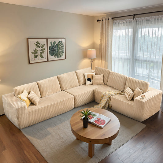 OVIOS L-Shaped Cloud Sectional Sofa with Chaise - Plush Corduroy, Memory Foam & No Assembly