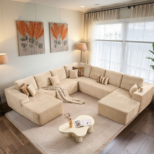 OVIOS Cloud Couch U-Shaped,Plush Corduroy Sofa,No Assembly Required