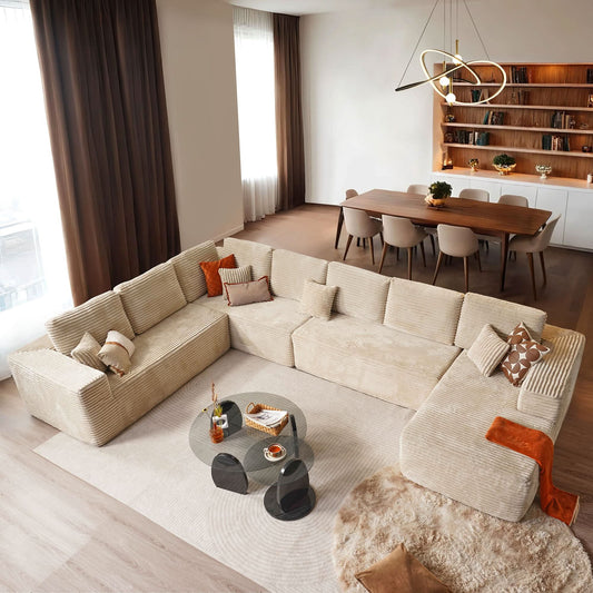 OVIOS Modular Sectional Cloud Couch, Plush Corduroy Sofa with Memory Foam, U-Shaped Chaise, No Assembly