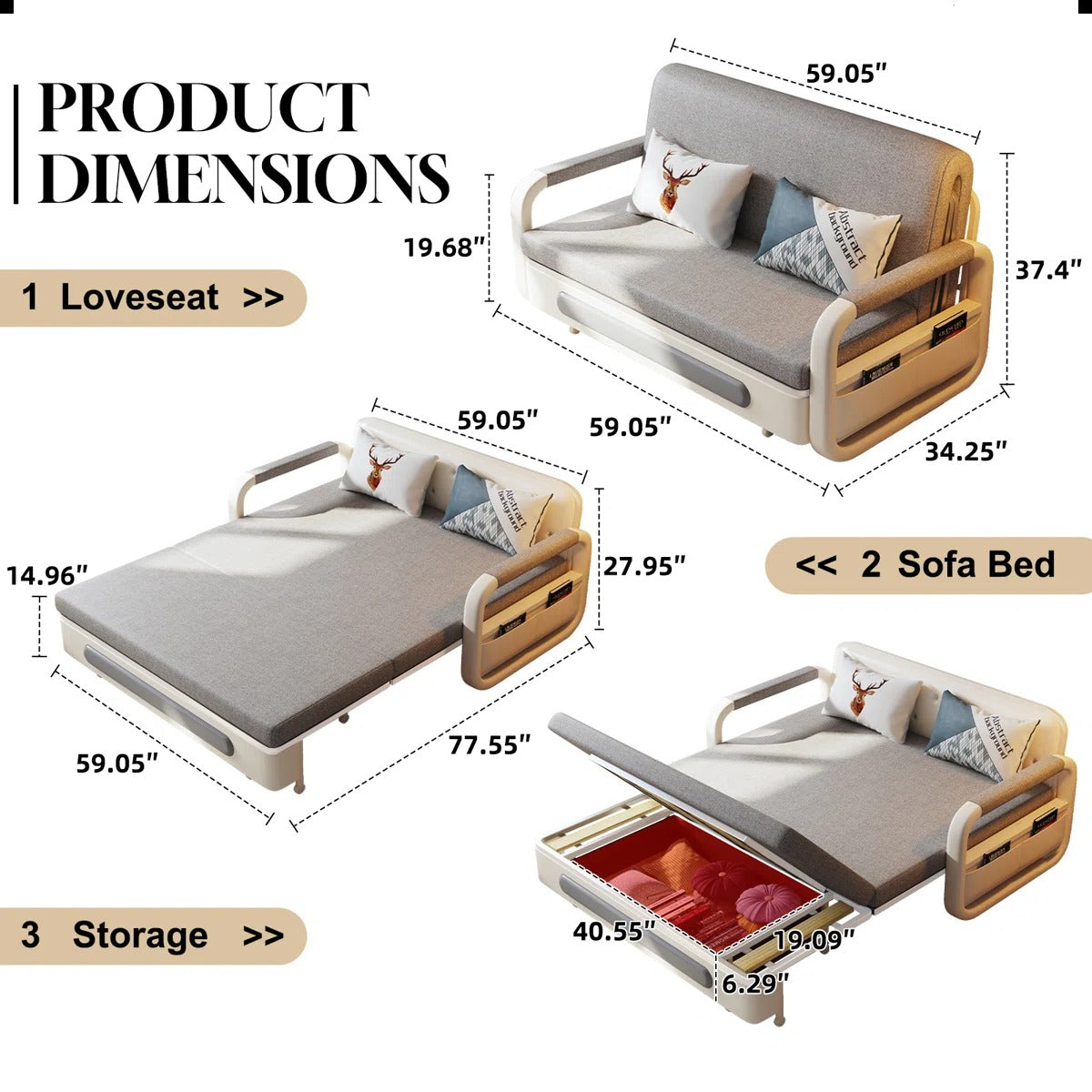 2-in-1 Multifunctional Sofa Bed w/ Adjustable Backrest & Storage