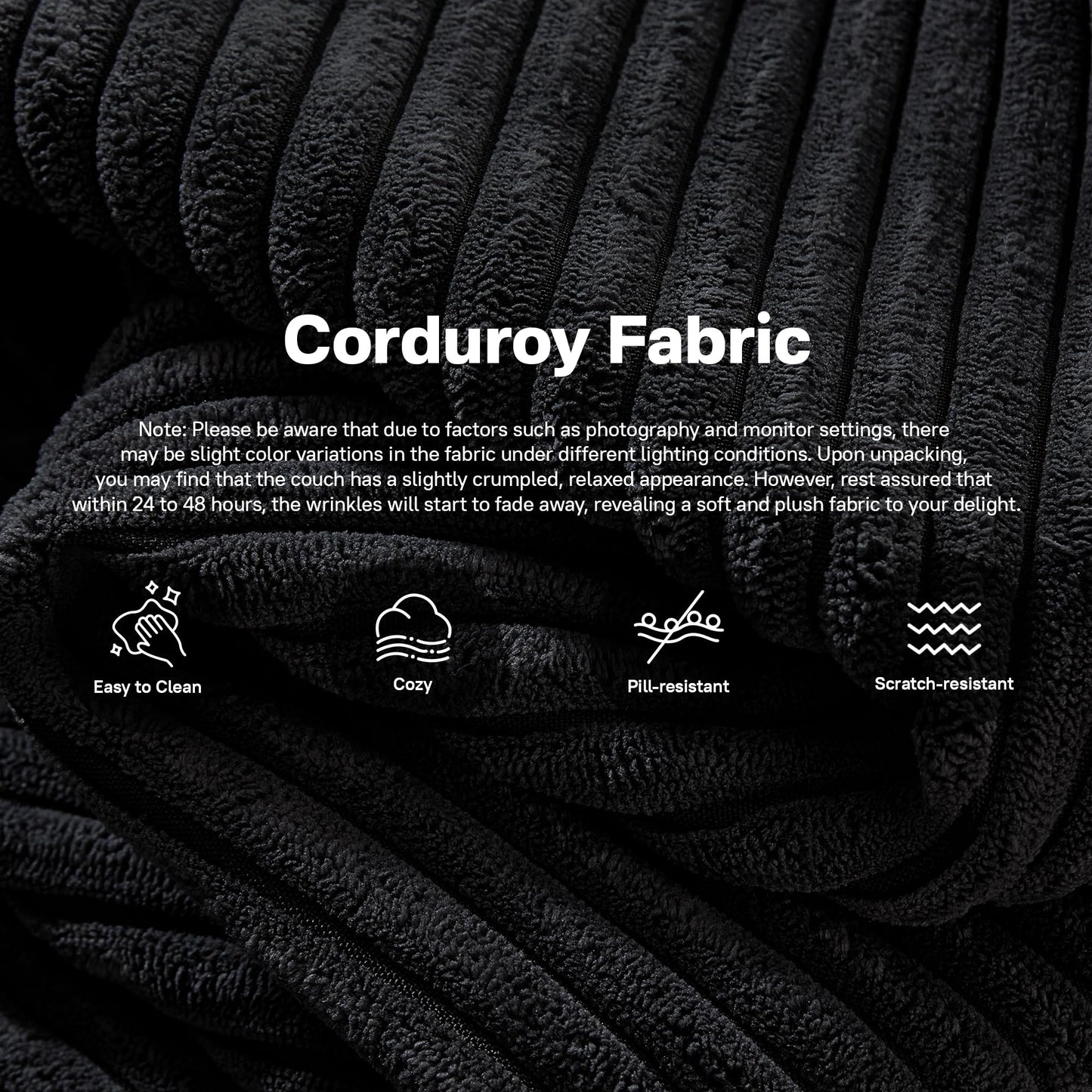 OVIOS 104" L-Shape Modular Couch with Chaise,Corduroy Fabric,No Assembly Required