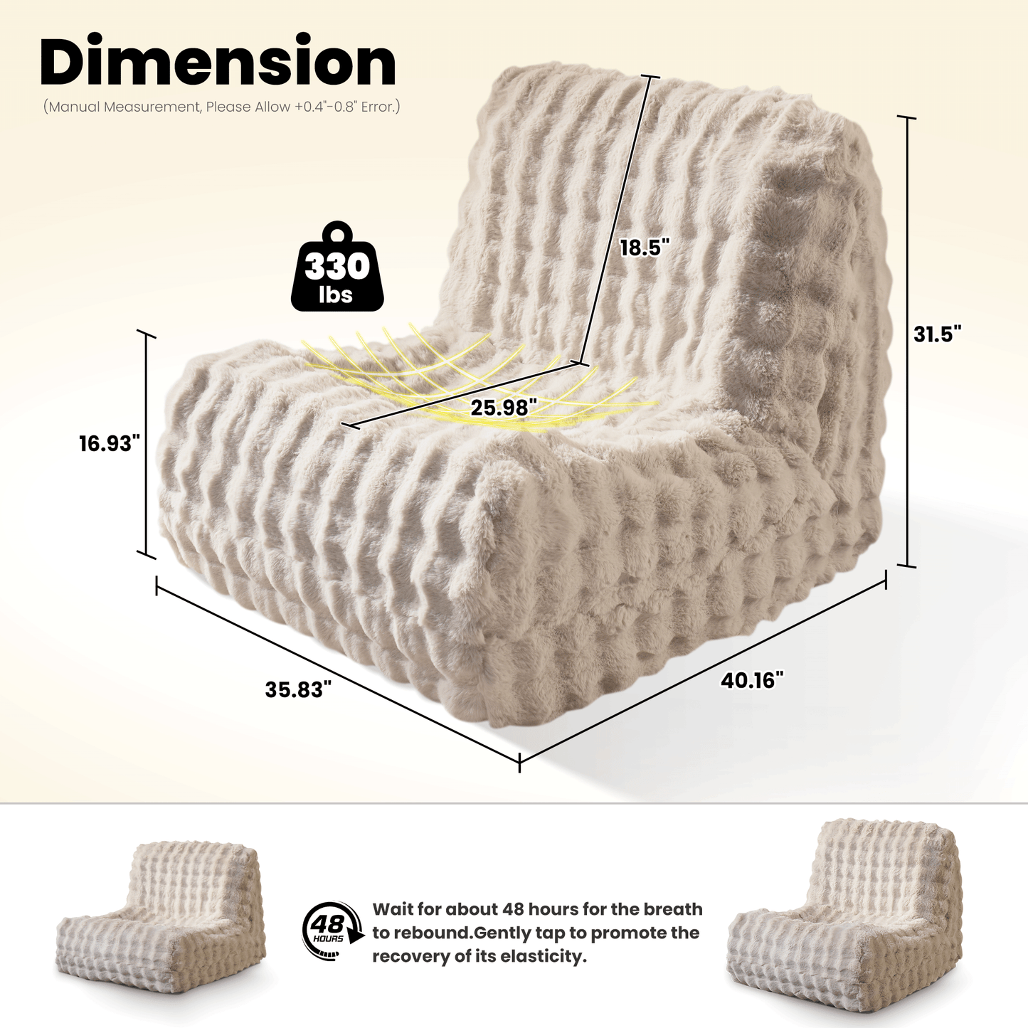 OVIOS Luxurious Fluffy Faux Fur Bean Bag Couch