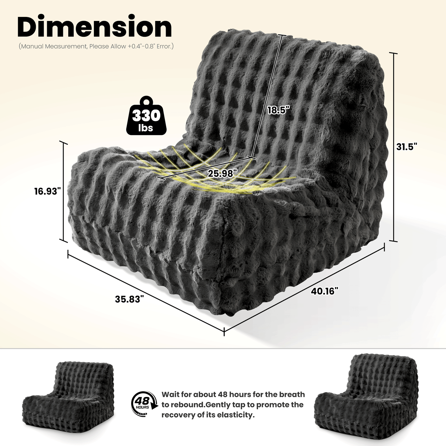 OVIOS Luxurious Fluffy Faux Fur Bean Bag Couch