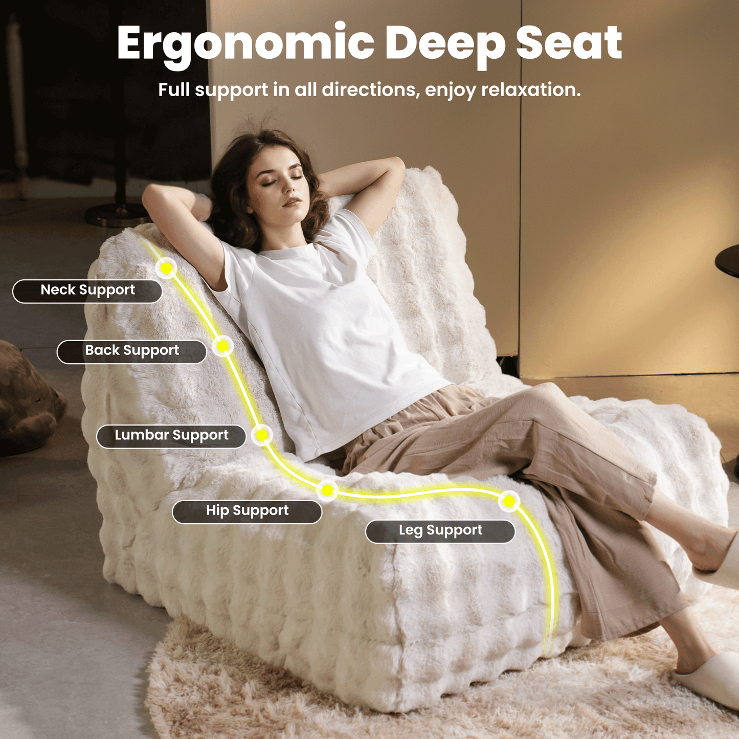 OVIOS Luxurious Fluffy Faux Fur Bean Bag Couch