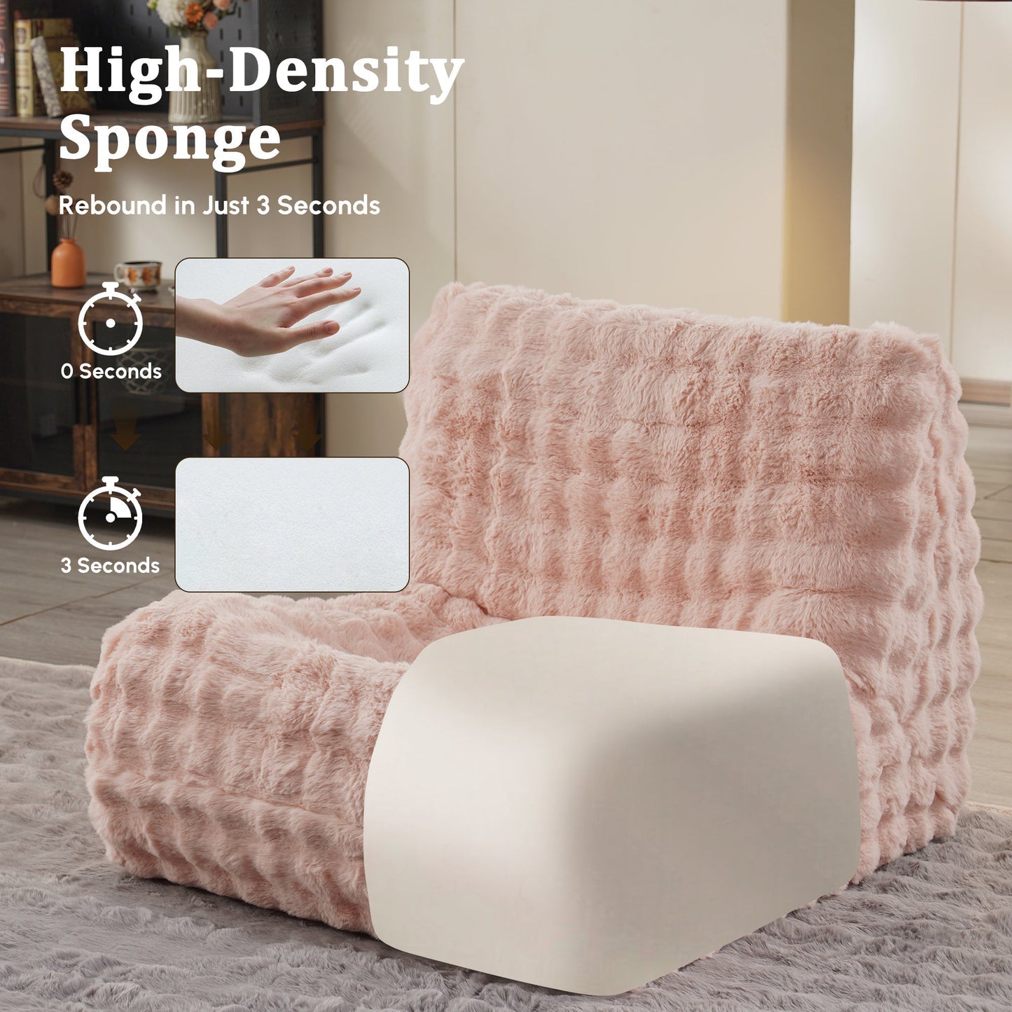 OVIOS Luxurious Fluffy Faux Fur Bean Bag Couch