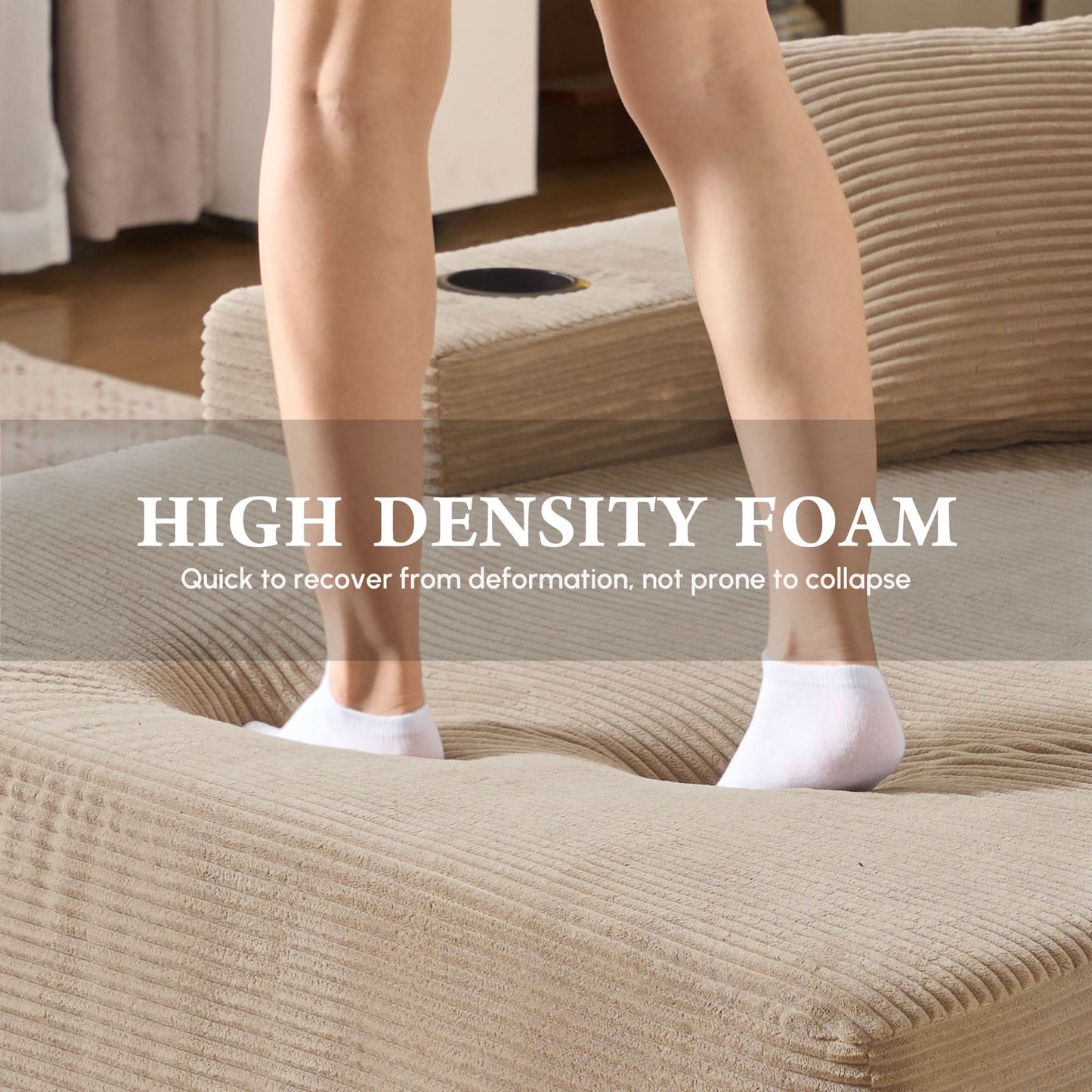 OVIOS 67'' Oversized Chaise Lounge ,Corduroy Sleeper Sofa with Cup Holders