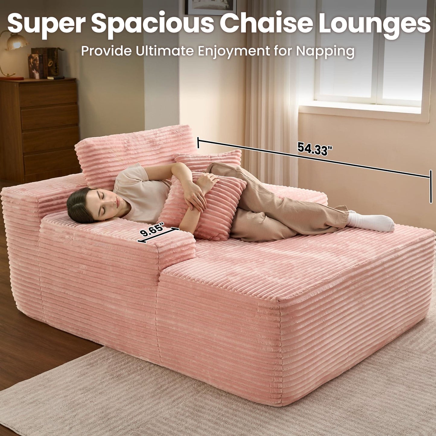 OVIOS Boneless Chaise Lounge,Luxurious Faux Fur, No Assembly Required