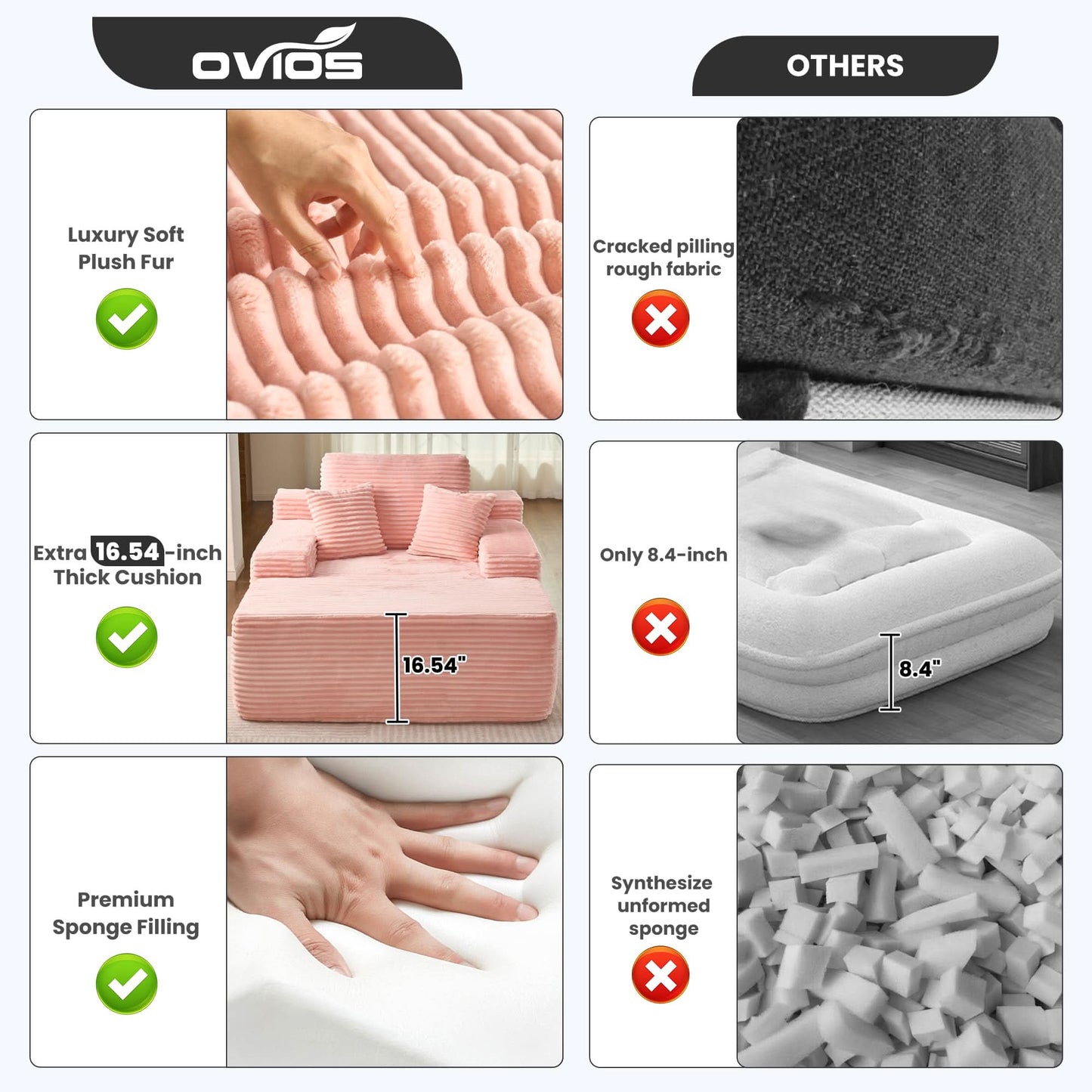 OVIOS Boneless Chaise Lounge,Luxurious Faux Fur, No Assembly Required