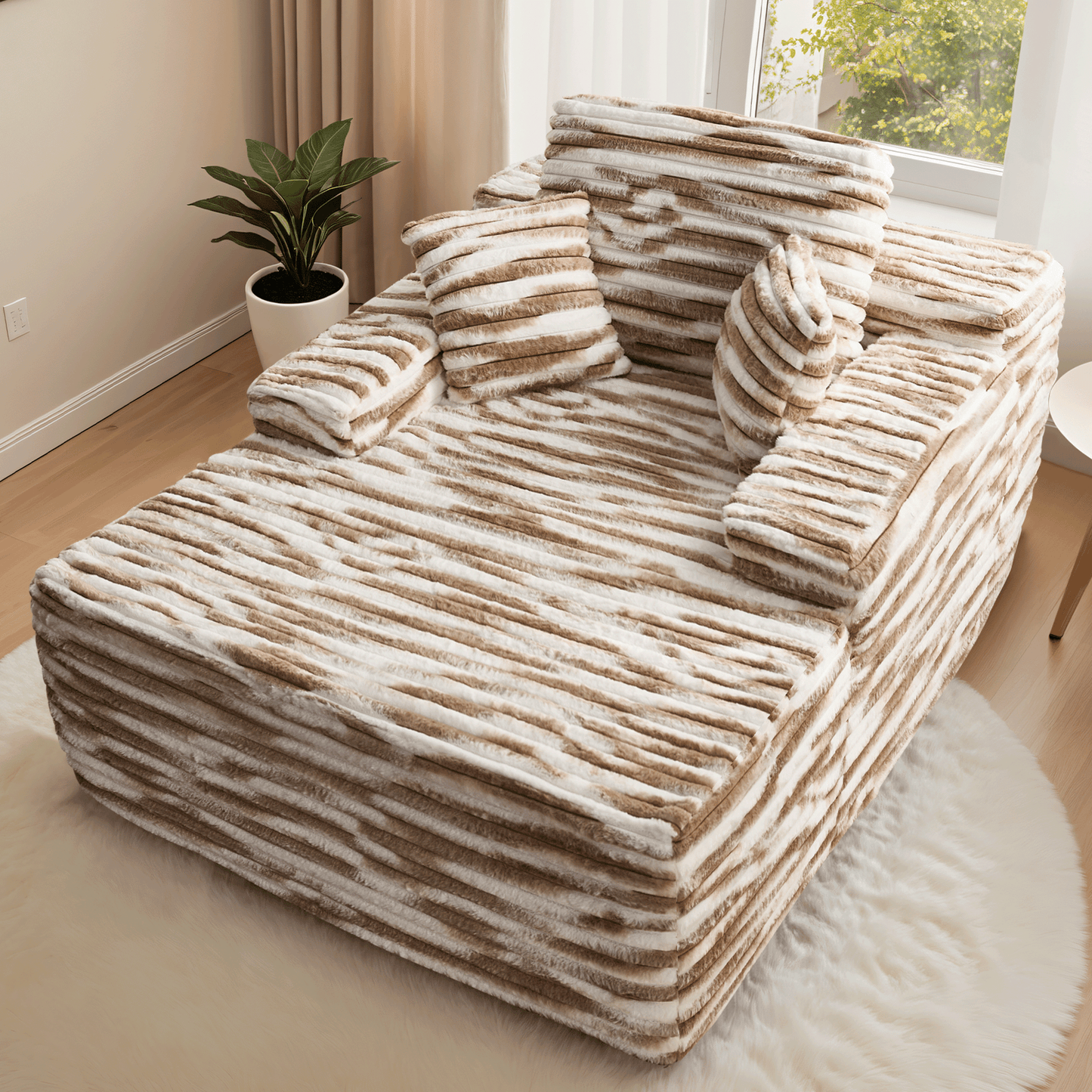 OVIOS Boneless Chaise Lounge,Luxurious Faux Fur, No Assembly Required