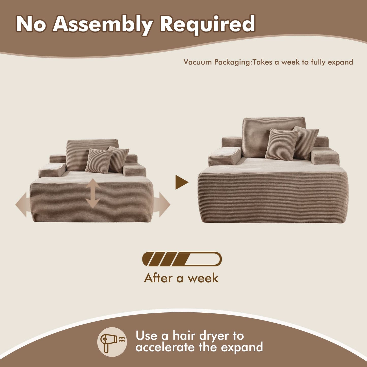 OVIOS 67''x48'' Chaise Lounge Chair Indoor, Oversized Upholstered Sofa Bed