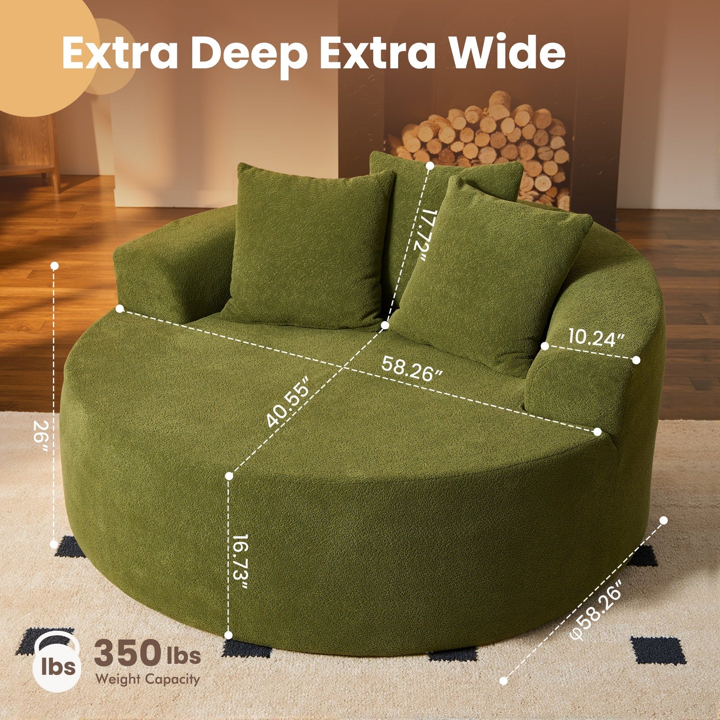 OVIOS 59" O-Shape Modular Couch, Plush Corduroy Fabric, No Assembly Required