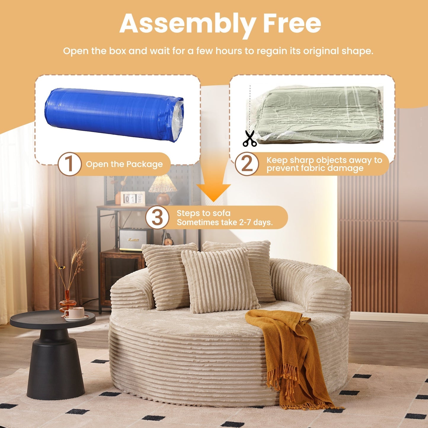 OVIOS 59" O-Shape Modular Couch, Plush Corduroy Fabric, No Assembly Required