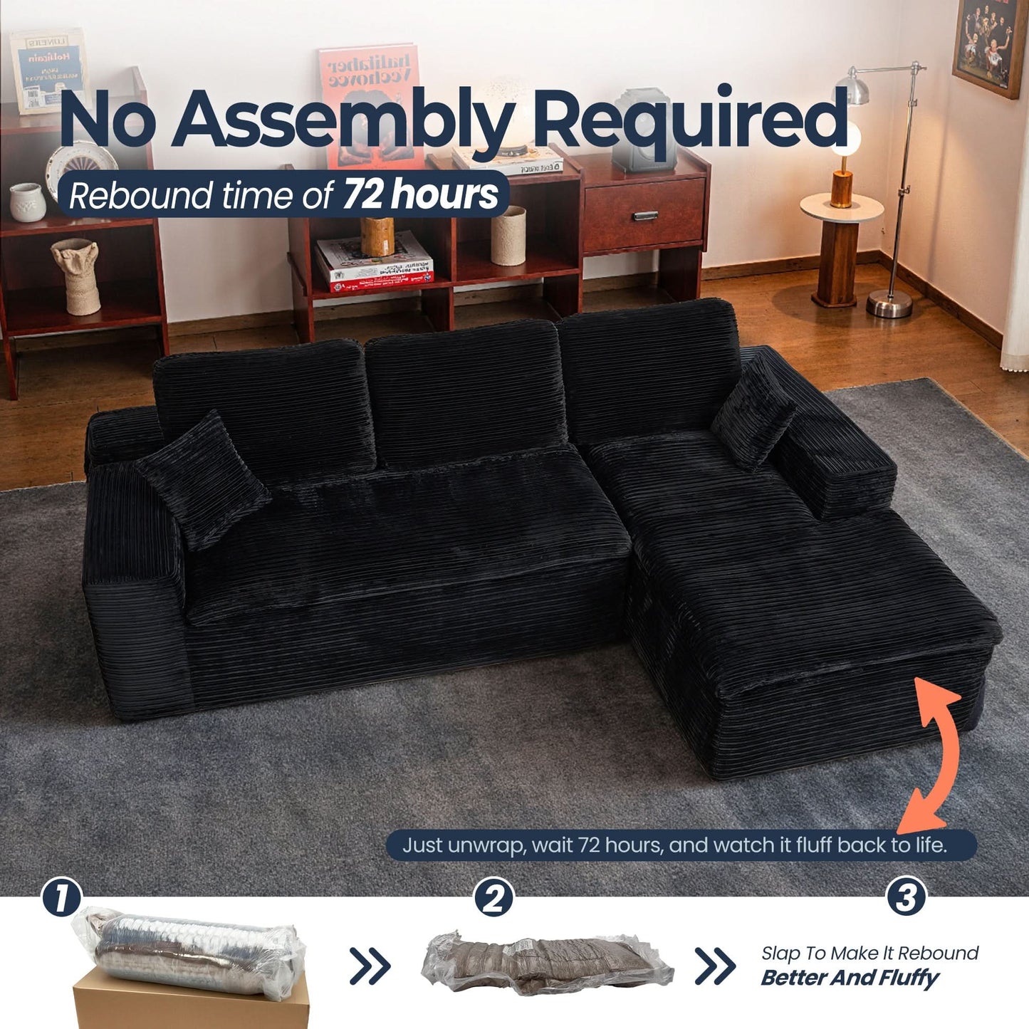 OVIOS 105" Modular L-Shape Sectional Sofa with Chaise, Deep Seat Cloud Couch