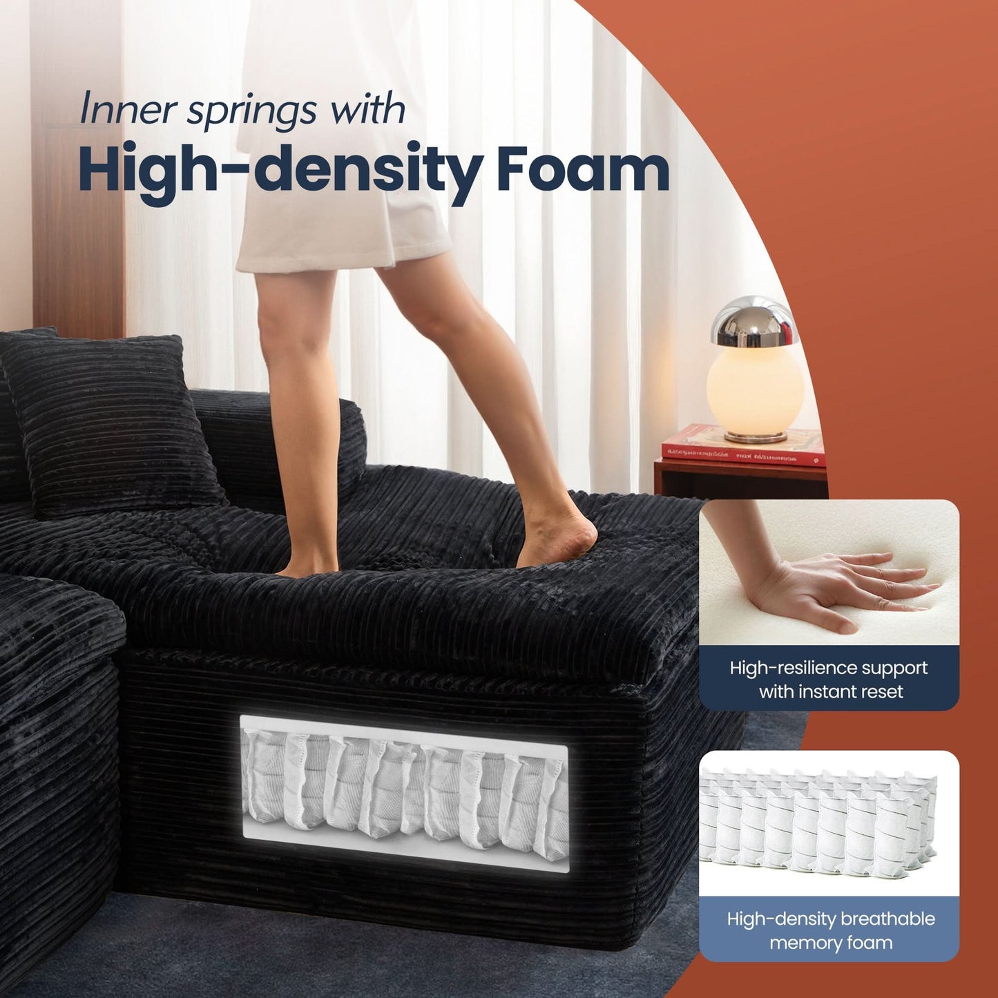 OVIOS 105" Modular L-Shape Sectional Sofa with Chaise, Deep Seat Cloud Couch