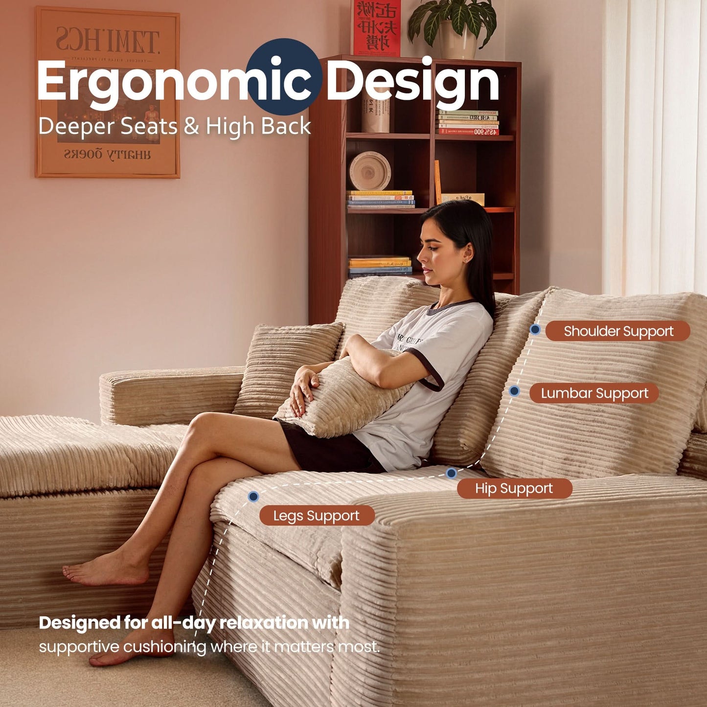 OVIOS 105" Modular L-Shape Sectional Sofa with Chaise, Deep Seat Cloud Couch