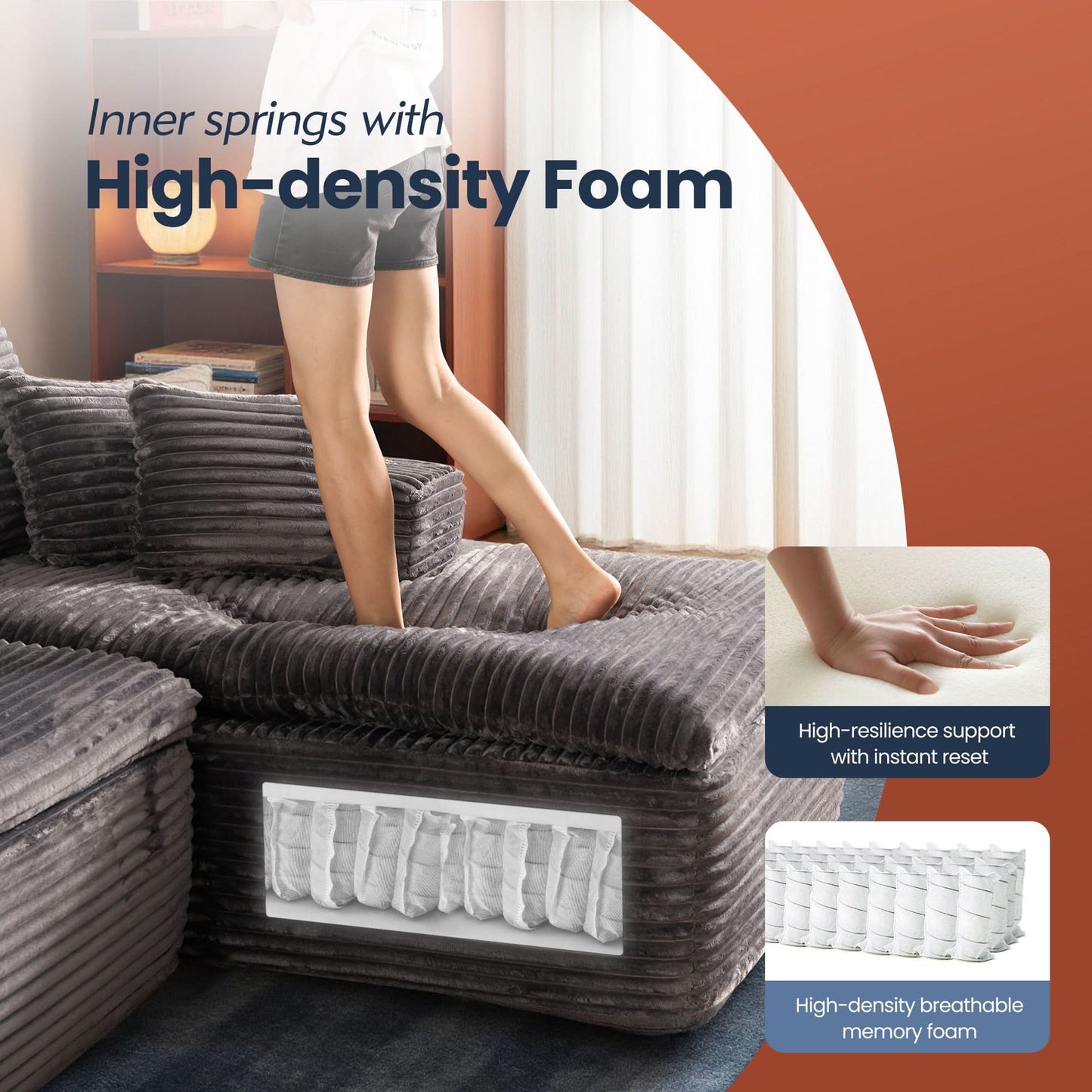 OVIOS 105" Modular Sectional Sofa with Chaise,Deep Seat Cloud Couch, Modern L-Shape