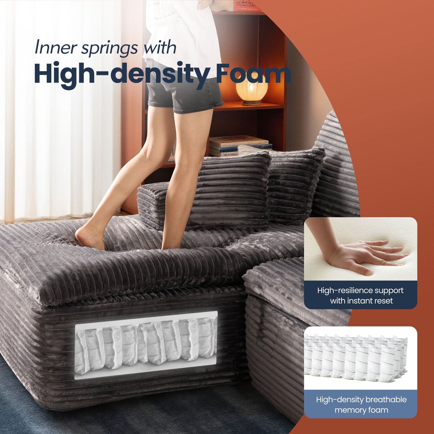 OVIOS 105" Modular Sectional Sofa with Chaise,Deep Seat Cloud Couch, Modern L-Shape