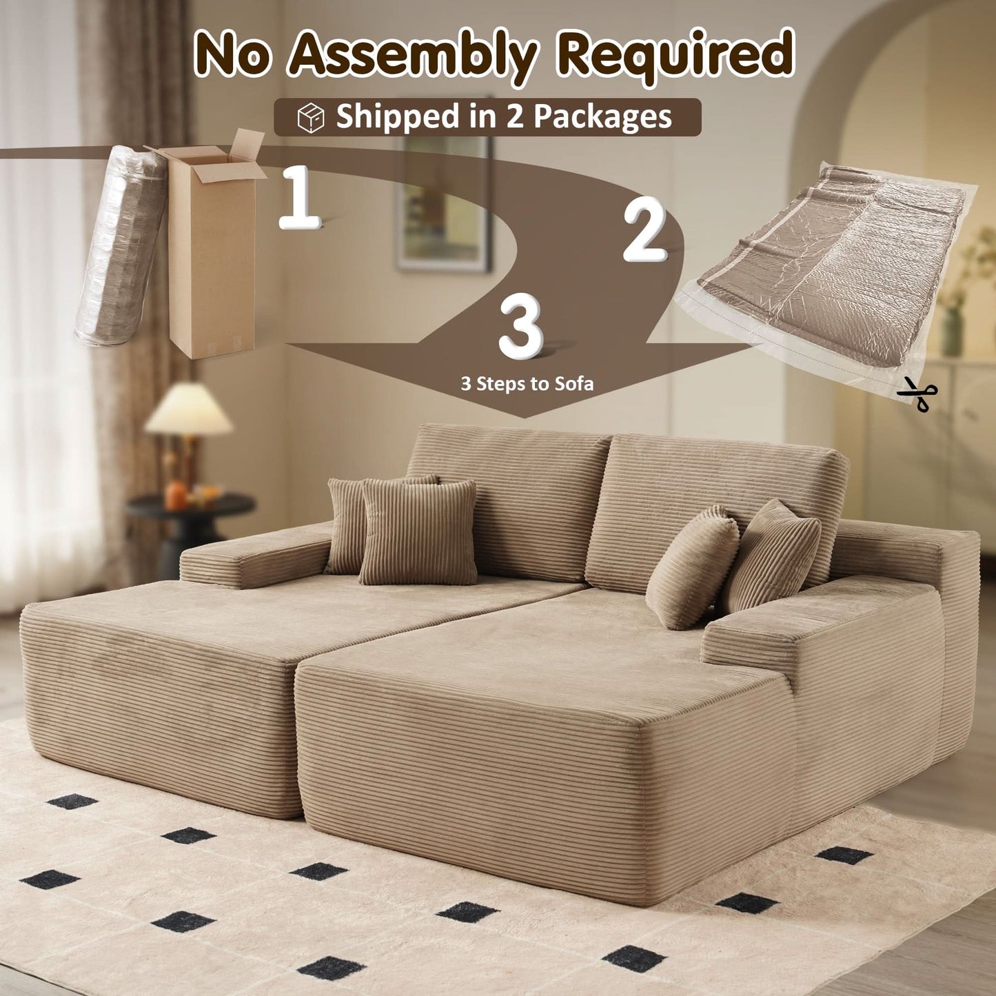 OVIOS 81.2" Cloud Plush Oversized Sectional with Double Chaise – Sofa Bed Comfort, No Assembly Required