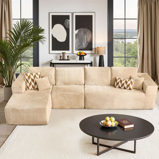 OVIOS Modular Cloud Sofa with Memory Foam, L-Shaped Chaise, Corduroy Upholstery - No Assembly Needed