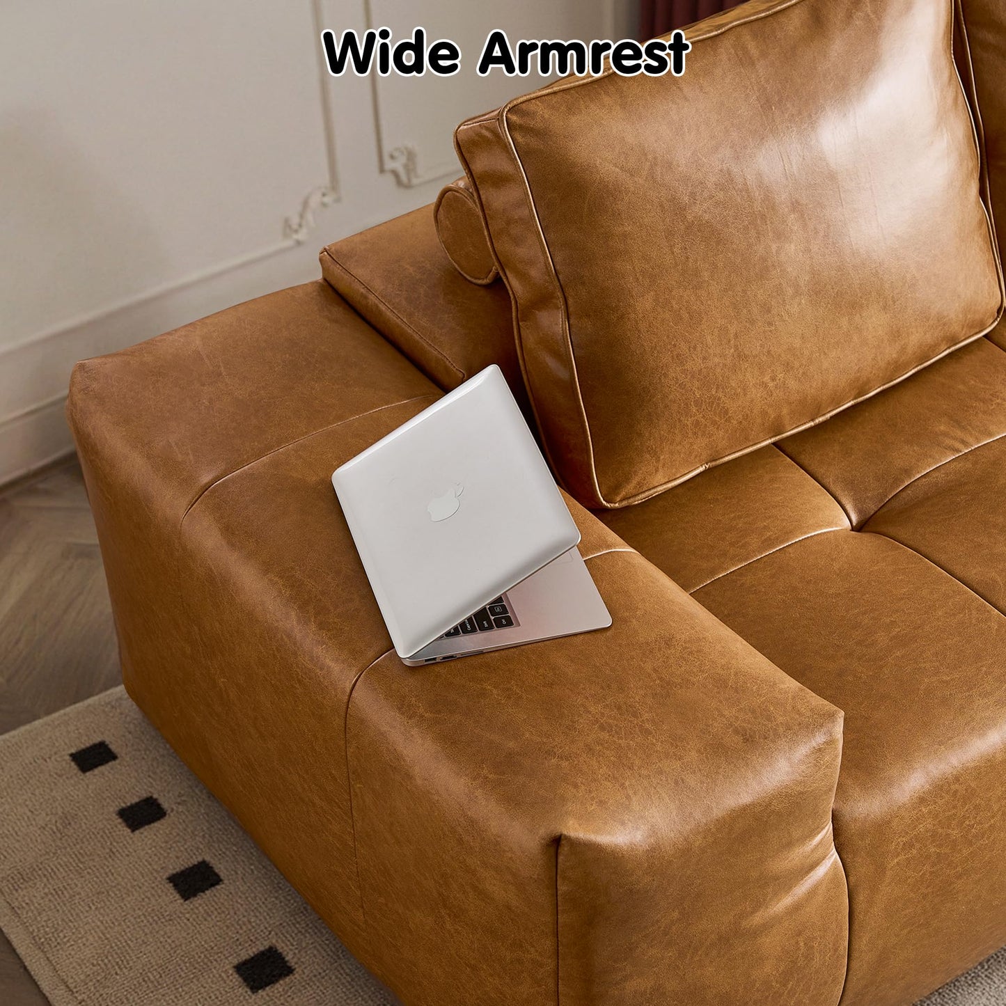 OVIOS 114" Cloud Sectional Sofa - L-Shaped Faux Leather Modular Couch with Deep Seat Chaise