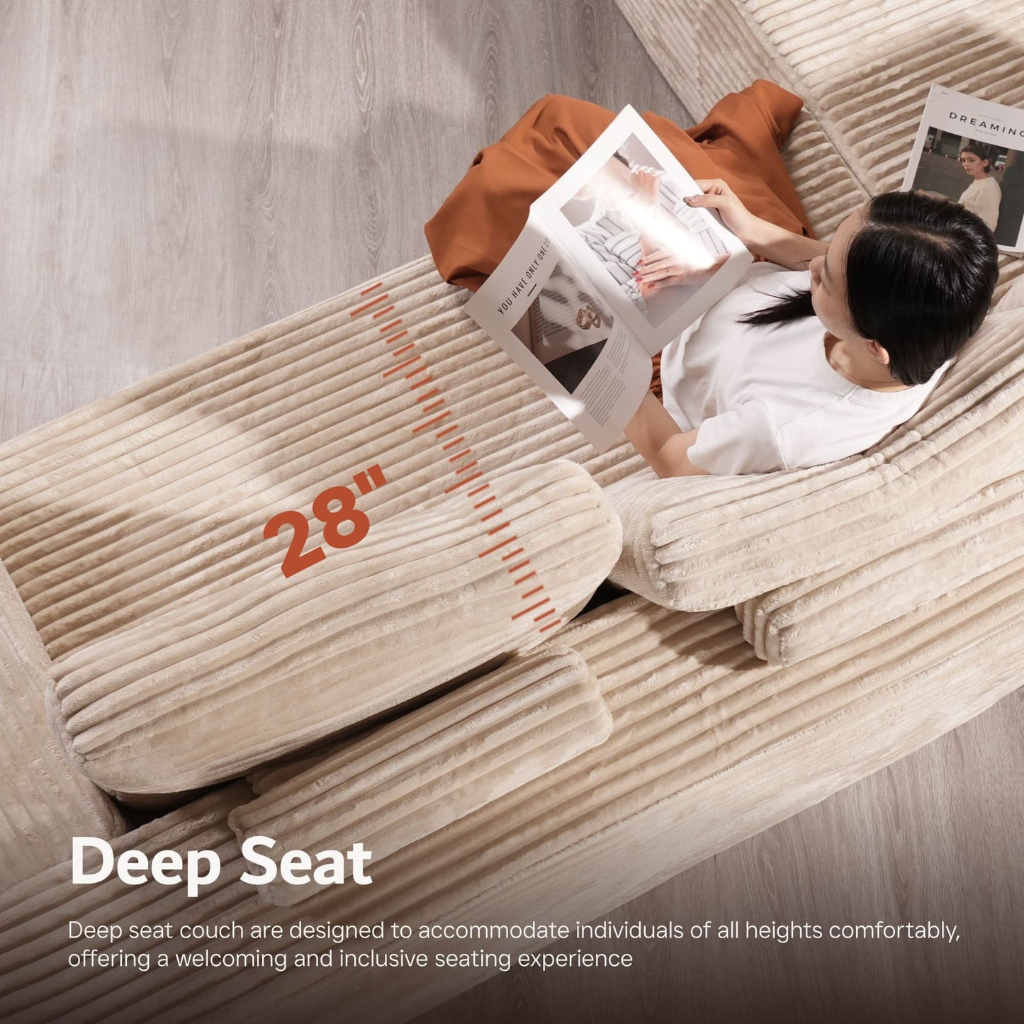 OVIOS Modular Sectional Cloud Couch, Plush Corduroy Sofa with Memory Foam, U-Shaped Chaise, No Assembly