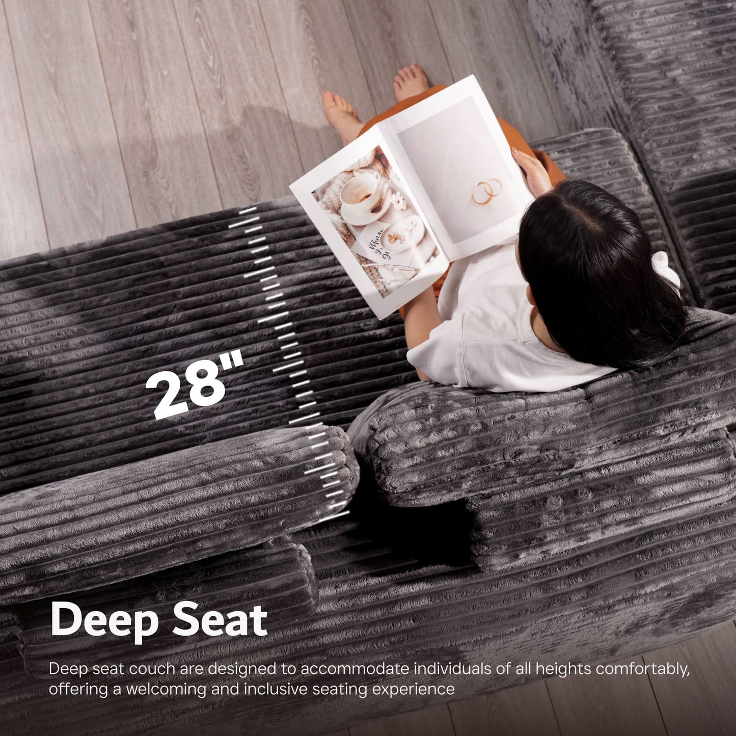 OVIOS Modular Sectional Cloud Couch, Plush Corduroy Sofa with Memory Foam, U-Shaped Chaise, No Assembly