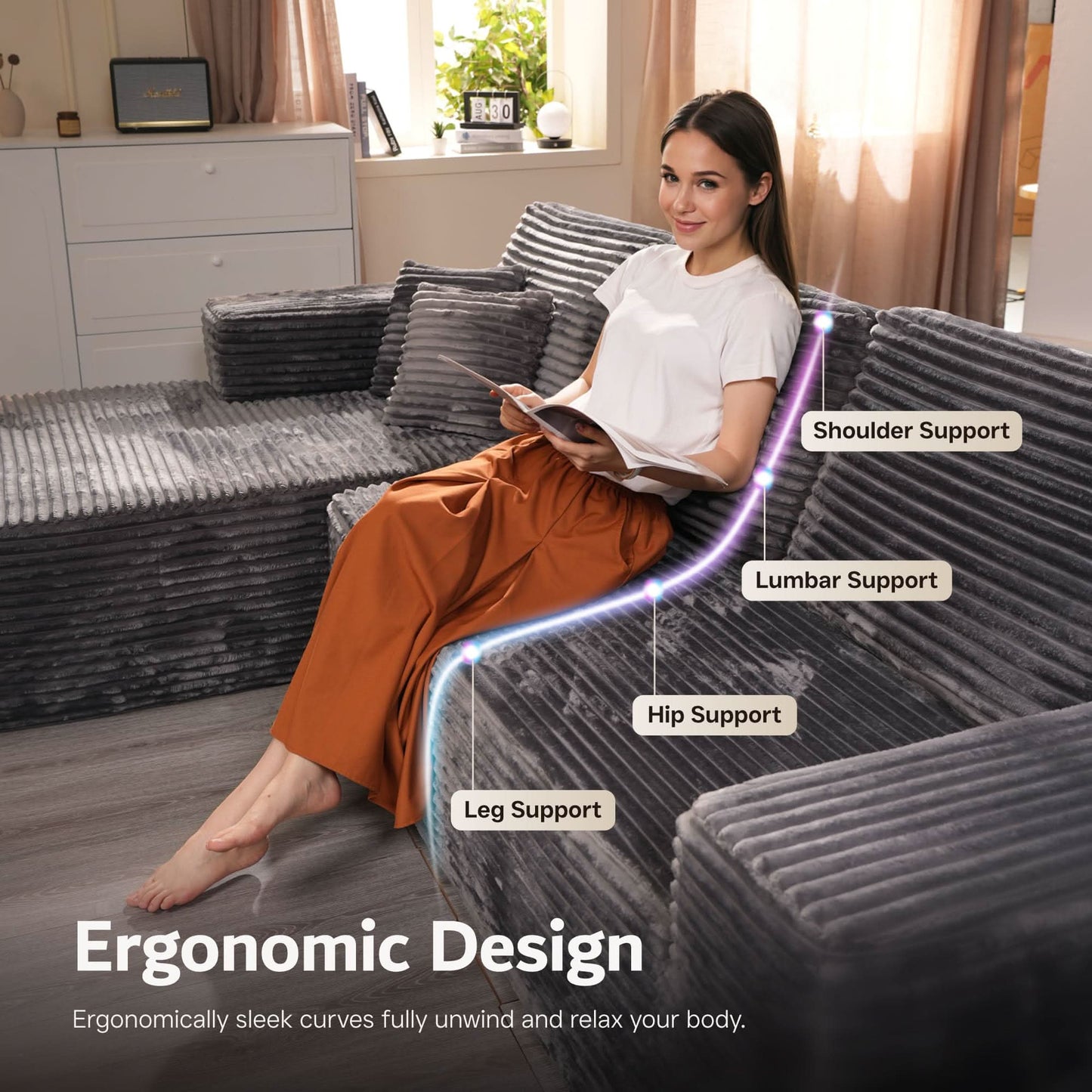 OVIOS Sectional Cloud Couch for Living Room, Modular Floor Sofa with Plush Corduroy, No Assembly Required