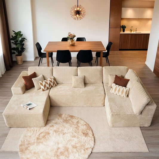 OVIOS Modular Sectional Cloud Sofa, Plush Corduroy with Memory Foam, U-Shaped Chaise, No Assembly Required