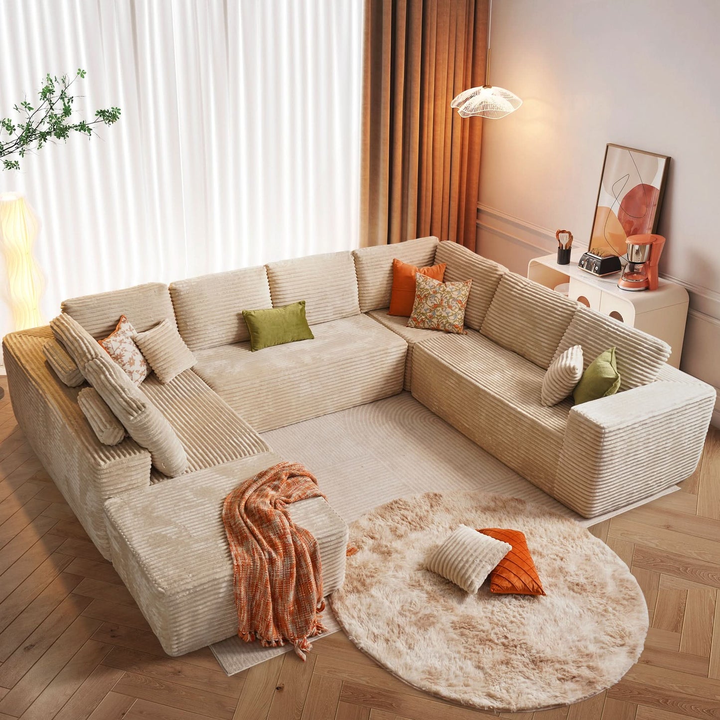 OVIOS Modular Cloud Sofa with Memory Foam, U-Shaped Chaise, Corduroy Upholstery - No Assembly Needed