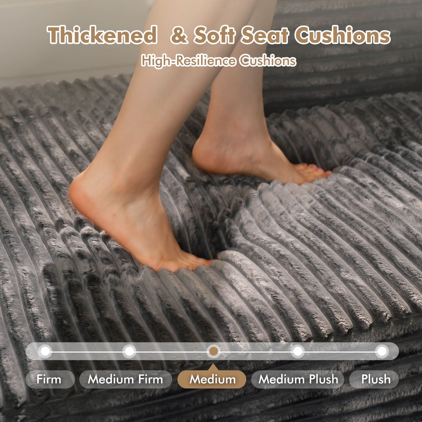 OVIOS Modular Cloud Sofa with Memory Foam & L-Shaped Chaise,Corduroy Fabric Sofa, No Assembly Required