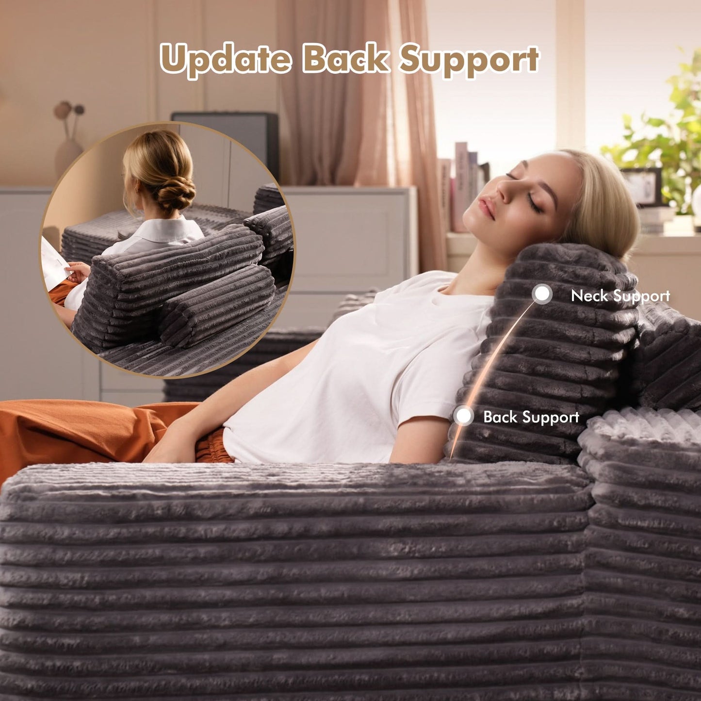 OVIOS Modular Cloud Sofa with Memory Foam, L-Shaped Chaise & Corduroy Upholstery - No Assembly Required