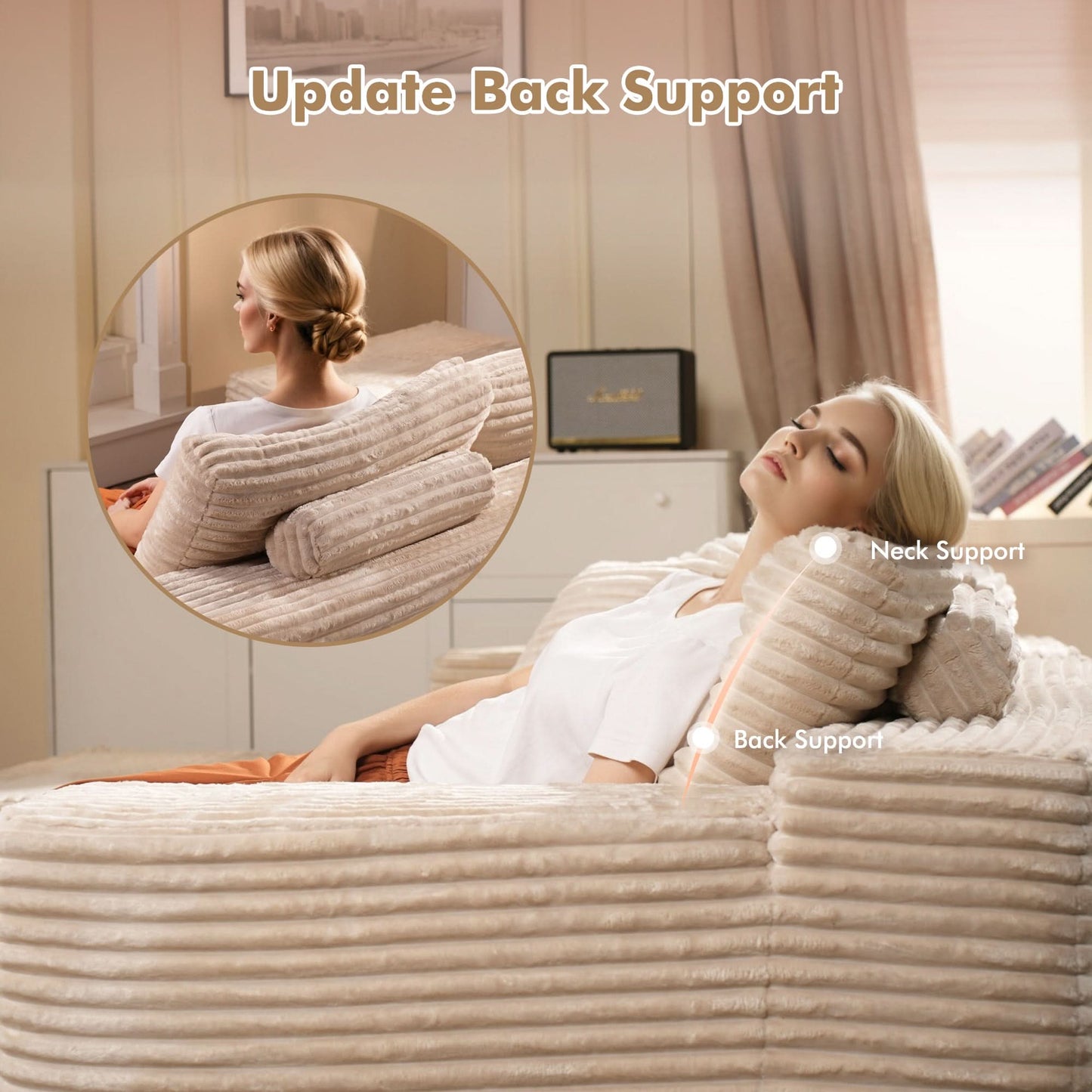 OVIOS Modular Cloud Sofa with Memory Foam & L-Shaped Chaise,Corduroy Fabric Sofa, No Assembly Required