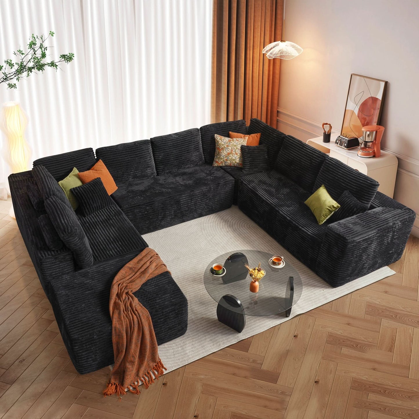 OVIOS Modular Cloud Sofa with Memory Foam, U-Shaped Chaise, Corduroy Upholstery - No Assembly Needed