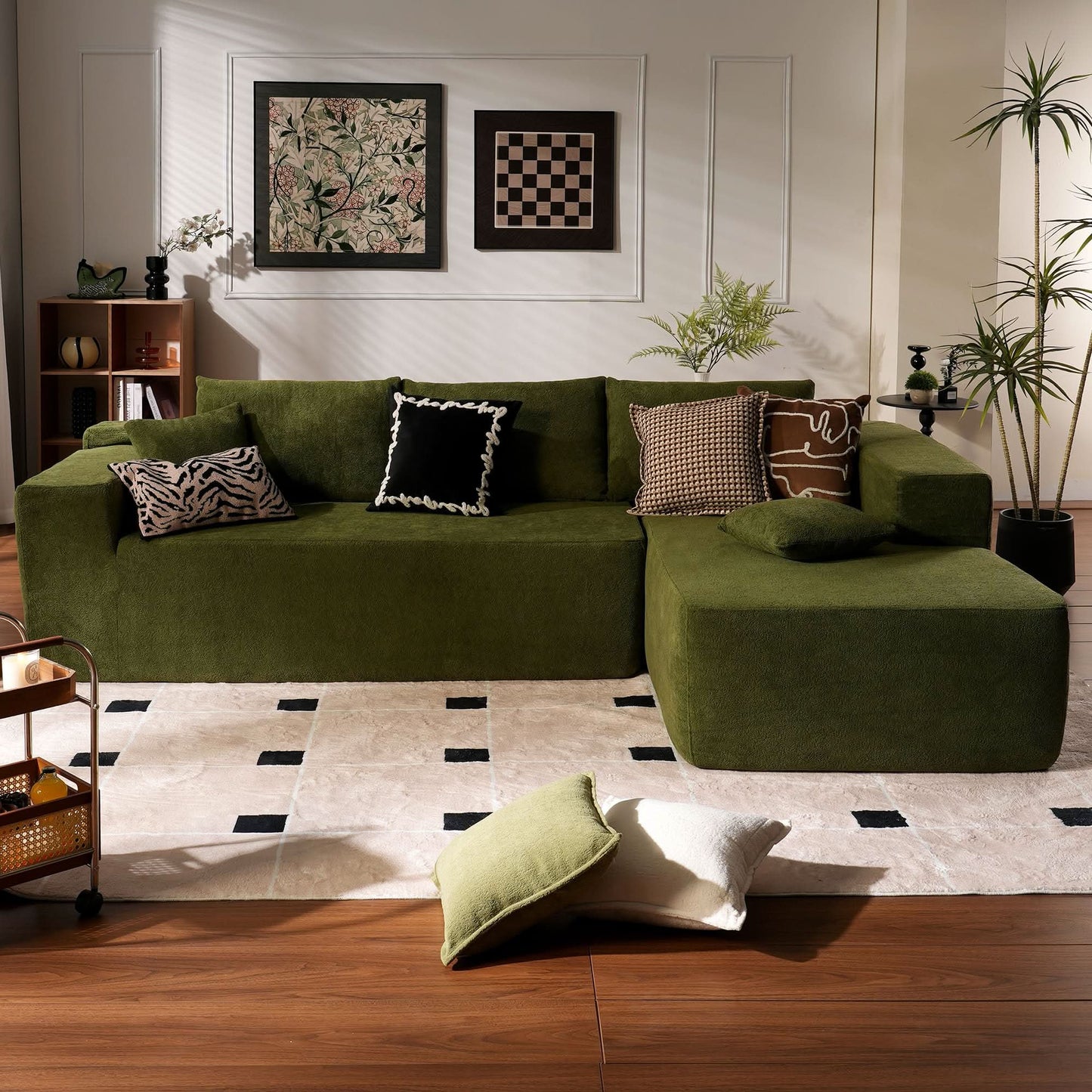 OVIOS 104" L-Shape Modular Couch with Chaise,Cloud Velvet Fabric,No Assembly Required