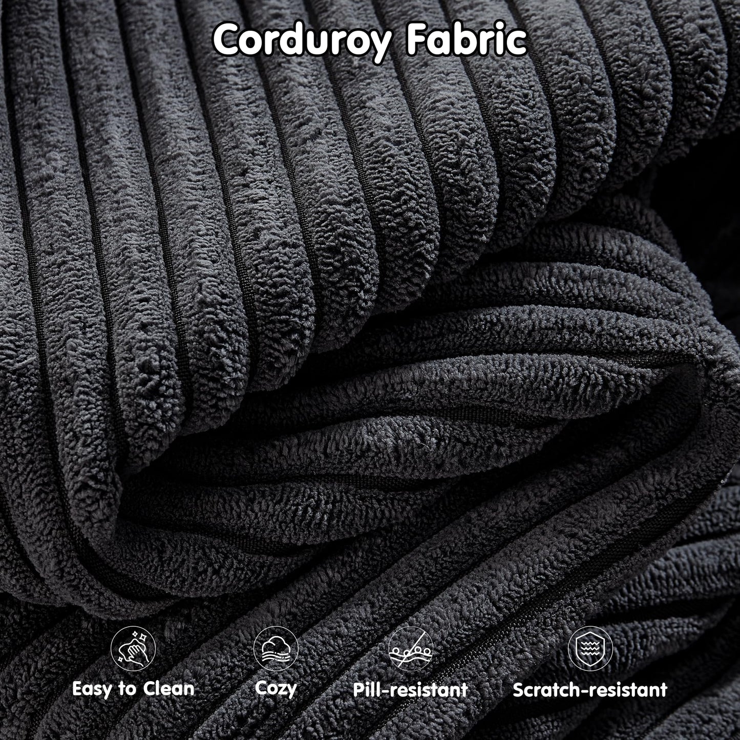 OVIOS 104" L-Shape Modular Couch with Chaise,Corduroy Fabric,No Assembly Required